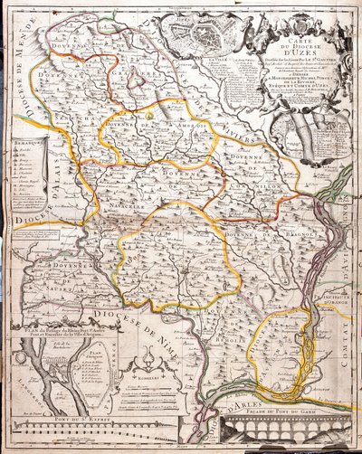 Mapa diecéze Uzes (Francie) (rytina od Jean Baptiste Nolin