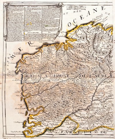 Mapa království Galicie (Španělsko) (rytina od Jean Baptiste Nolin