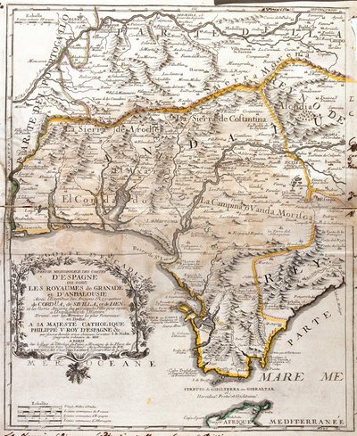 Mapa království Granada a Andalusie (Španělsko) (rytina od Jean Baptiste Nolin