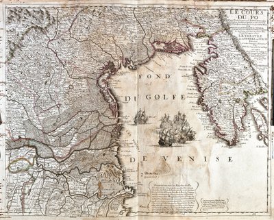 Mapa ústí Pádu v Itálii (rytina od Jean Baptiste Nolin