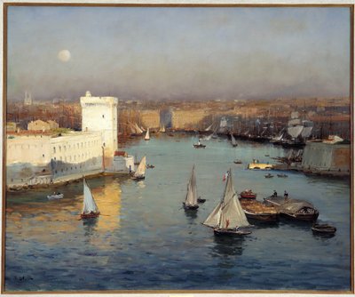 Pohled na starý přístav Marseille z malby Pharo od Jean Baptiste Olive (1848-1936) Rozm. 50x73 cm Povinná zmínka: Kolekce zakládání pozdravů de provence, Marseille od Jean Baptiste Olive
