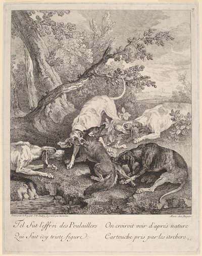 Liška napadená psy od Jean Baptiste Oudry