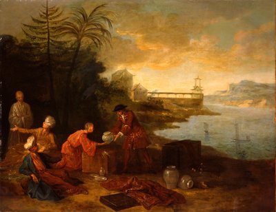 Asie – evropský obchodník nakupující porcelán od čínského obchodníka, 1724 od Jean Baptiste Oudry