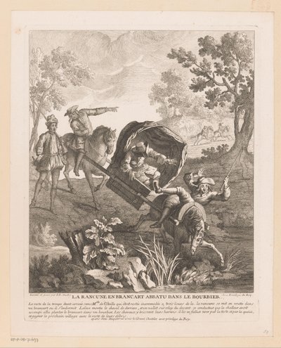 Nosič s koňmi padá do vody La Rancune en brancart abbatu dans le bourbier (název na objektu) Scény ze Scarronova Roman Comique (název série) od Jean Baptiste Oudry