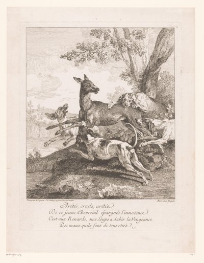 Jeleni napadeni loveckými psy Arrêtés, circles, arrêtez (...) (název na předmětu) Lovecké scény (název série) od Jean Baptiste Oudry