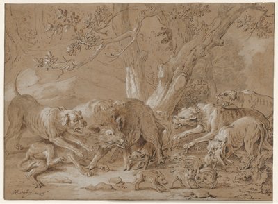 Divoká prasnice a její mládě napadené psy od Jean-Baptiste Oudry