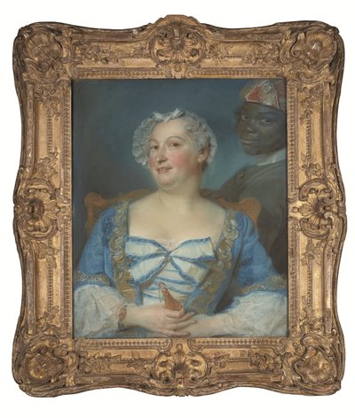 Portrét ženy v modrých šatech a jejího černého sluhy od Jean Baptiste Perronneau