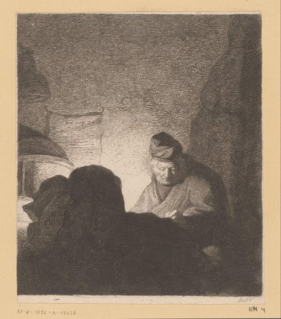 Muž píšící ve světle lampy od Jean Baptiste Pierre Lebrun (attributed to)