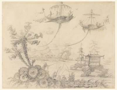 Kresba, Chinoiserie Fantasy, 1770-90 od Jean Baptiste Pillement