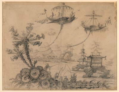 Kresba, Chinoiserie Fantasy, 1770-90 od Jean Baptiste Pillement