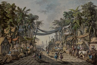 Trhová scéna v imaginárním orientálním přístavu, c. 1764 (olej na plátně) od Jean Baptiste Pillement
