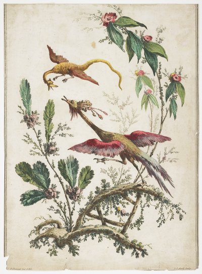 Ornament. Chinoiserie. Květiny a ptáci., 1770 od Jean Baptiste Pillement