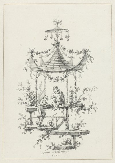 Ornamentální kompozice ve stylu chinoiserie Ornamentální vzory ve stylu chinoiserie pro Deuxième Cahier de six Baraques Chinoises (název série) od Jean Baptiste Pillement