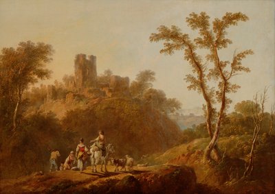 Zalesněná kopcovitá krajina s rolníky (olej na plátně) od Jean Baptiste Pillement