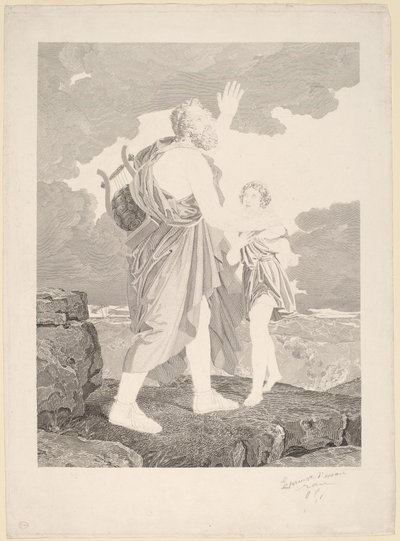 Slepý Homer od Jean Baptiste Raphael Urbain Massard, after Baron François Gerard