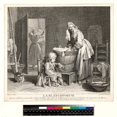 La Laundress, vyryl Charles Nicolas Cochin I (1688-1754) 1739 (lept a rytina) od Jean Baptiste Simeon (after) Chardin