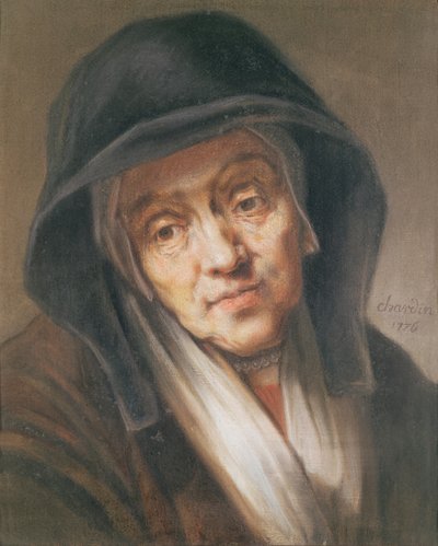 Kopie portrétu od Rembrandta jeho matky, 1776 (pastel na papíře) od Jean Baptiste Simeon Chardin