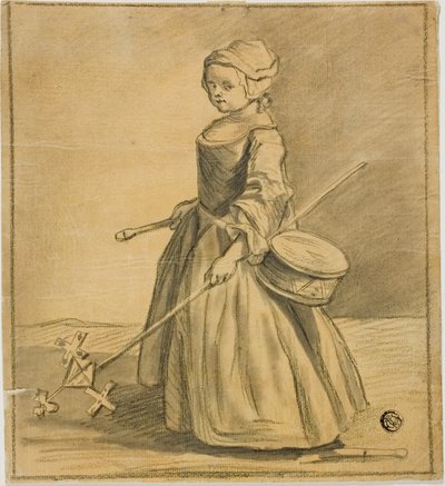 Dívka hrající si s bubnem od Jean-Baptiste Simeon Chardin