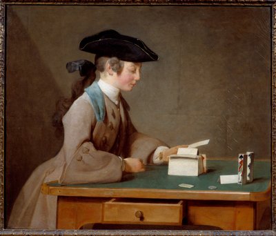 Domeček z karet nebo zvuk Monsieur Le Noir Obraz Jean Baptiste Simeon Chardin (1699-1779) 1737 Ne. 0,6x0,71 m Londýn, národní galerie - Dům z karet (aneb syn pana Noira) - Obraz Jean Baptiste Simeon Chardin (1699-1779), olej na od Jean Baptiste Simeon Chardin