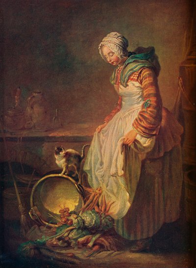 Žena s kotětem, 18. století od Jean Baptiste Simeon Chardin