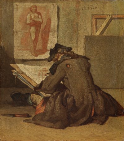 Kresba mladého studenta (olej na dubu) od Jean Baptiste Simeon Chardin