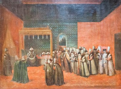Sultan Ahmed III přijímá evropského velvyslance, kolem roku 1725 (olej na plátně) od Jean Baptiste Vanmour
