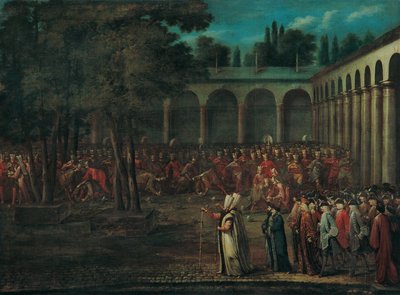 Ambasadorská delegace procházející druhým nádvořím paláce Topkapi od Jean Baptiste Vanmour