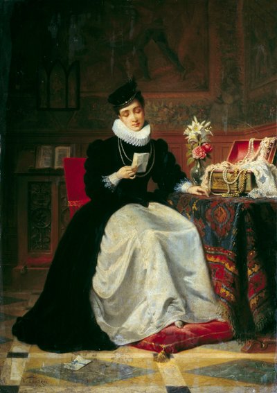 Žena čte dopis Obraz od Jea-Baptista Victor Loutrel (1821-1908) 19. století Sun. 0,48x0,34 m Rouen, Musee des Beaux Arts od Jean Baptiste Victor Loutrel