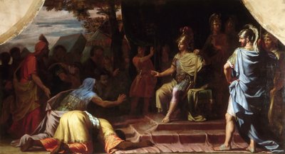 Alexandr Veliký dostává zprávu o smrti upálením gymnosofa Calana od Jean Baptiste de Champaigne