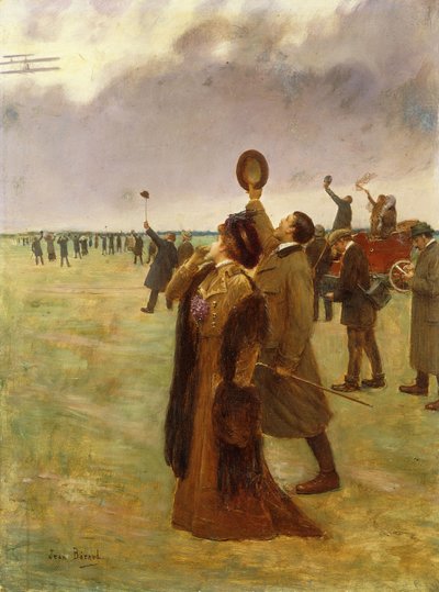 Let Wrightova dvouplošníku; Envole d"un Biplan Type Wright, od Jean Beraud
