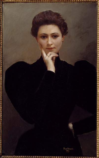 Meditace Zamyšlená mladá žena oblečená v módě Belle Epoque. Obraz Jeana Berauda od Jean Beraud