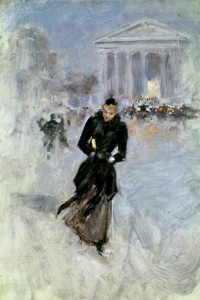 Mladá elegantní žena u boa v rue Royale v Paříži Obraz Jean Beraud (1849-1935) Tours 20. století, Musee des Beaux Arts od Jean Beraud