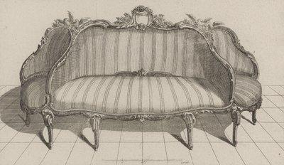 Sofa à Jouë v malebném stylu, vydaná v polovině 70. let 18. století (rytina na položený papír) od Jean Charles (after) Delafosse