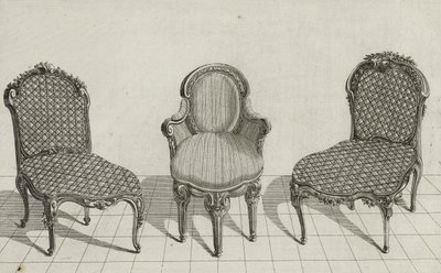 Cane Chair, Cabriolet Armchair, Cane Chair, vydáno v polovině 70. let 18. století (rytina na položený papír) od Jean Charles (after) Delafosse