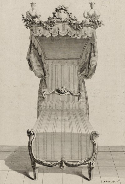 Francouzská postel, publikovaná v polovině 70. let 18. století (rytina na položený papír) od Jean Charles (after) Delafosse