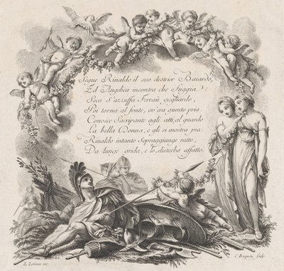 Viněta pro první zpěv Rolanda Furieuxe, 18. století. od Jean Charles Baquoy