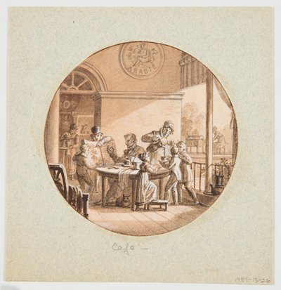 Design pro malovaný porcelánový talíř, kavárna (káva) od Service des Objets de Dessert (Dezertní služba) od Jean Charles Develly