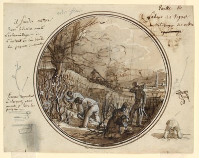 Design pro malovaný porcelánový talíř, řezání a práce na vinici od Jean Charles Develly