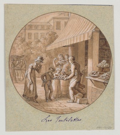 Design pro malovaný porcelánový talíř, Les Tartelettes (Malé dortíky) pro Service des Objets de Desserts (Dezertní služba) od Jean Charles Develly