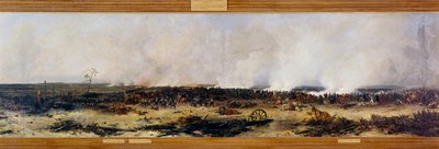 Ruské tažení: “” Panoráma bitvy u Moskvy dne 7. 9. 1812””. Bitva u Moskova (také bitva u Borodina) mezi Francouzi Napoleona I. Bonaparta (1769-1821) a ruskou císařskou armádou vedenou Michailem Golenichčevem Kutuzovem (Golenishchevem) od Jean Charles Langlois