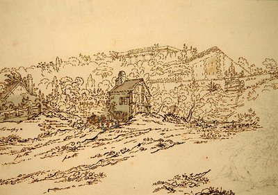 Pavillon de Musique de la Comtesse du Barry v Louveciennes, Paříž (tužka, pero a inkoust s akvarelem na papíře) od Jean Claude (attr. to) Nattes