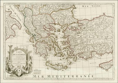1780 mapa - Carte de la Grece Dressee sur un grand nombre de memoires anciens et nouveaux, Sur ceux de Mrs. Whele et Tournefort od Jean Claude Dezauche
