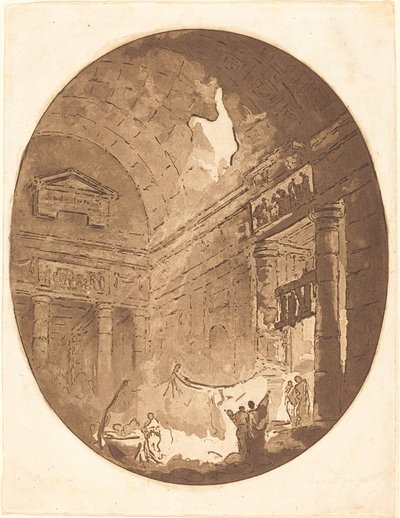 Interiér římské vily od Jean Claude Richard, Abbé de Saint Non after Hubert Robert