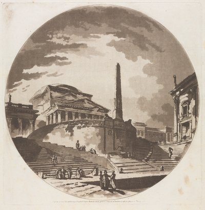 Pohled na rotundu se schody na Tibeře, 1766. od Jean Claude Richard de Saint Non