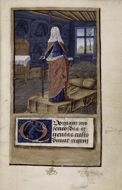 Alegorie spravedlnosti od Jana z Walesu Breviloquium o ctnostech starověkých knížat a filozofů, 1475-1499 od Jean Colombe