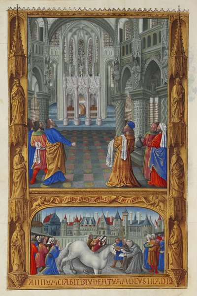 Les Très Riches Heures du Duc de Berry, Folio 129v - Nejsvětější svátost od Jean Colombe
