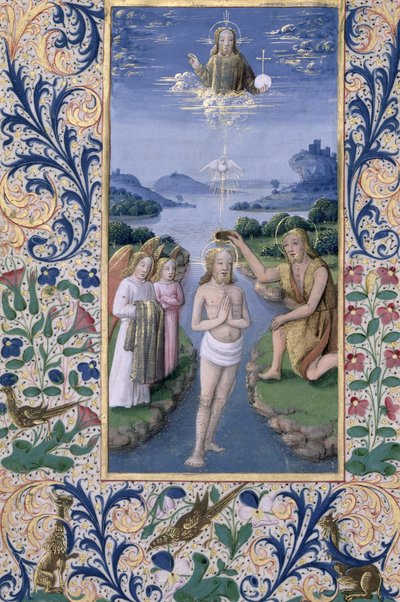 paní Lat. Q.v.I.126 f.88v Křest Krista, z „Knihy hodin Ludvíka d