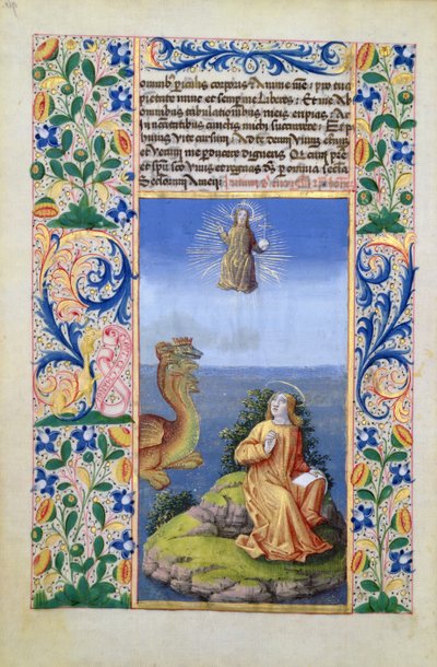 paní Lat. Q.v.I.126 f.96v St. John the Evangelist on the Island Patmos, from Book of Hours of Louis dOrleans, 1469 od Jean Colombe
