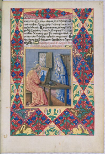 paní Lat. Q.v.I.126 f.99 Svatý Lukáš maluje Pannu Marii, z Knihy hodin Louise dOrleans, 1469 od Jean Colombe