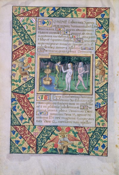 paní Lat. Q.v.I.126 fol.12v The temptation in Eden Garden, from Book of Hours of Louis dOrleans, 1490 od Jean Colombe